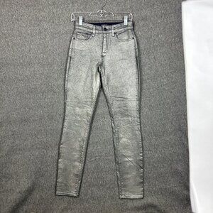 NYDJ Alina Legging Jeans Metallic Silver Size 2 Long Skinny Denim Womens Pants